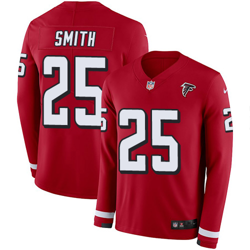 Personalized Falcons #25 Ito Smith Red Team Color Men’s Stitched NFL Limited Therma Long Sleeve Jersey