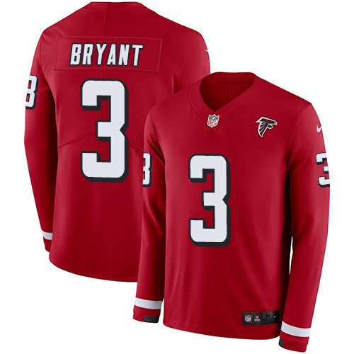 Personalized Falcons #3 Matt Bryant Red Team Color Men’s Stitched NFL Limited Therma Long Sleeve Jersey