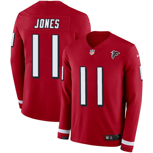 Personalized Falcons #11 Julio Jones Red Team Color Men’s Stitched NFL Limited Therma Long Sleeve Jersey