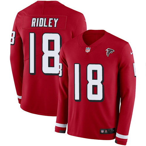 Personalized Falcons #18 Calvin Ridley Red Team Color Men’s Stitched NFL Limited Therma Long Sleeve Jersey