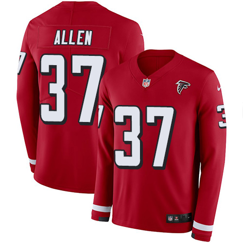 Personalized Falcons #37 Ricardo Allen Red Team Color Men’s Stitched NFL Limited Therma Long Sleeve Jersey