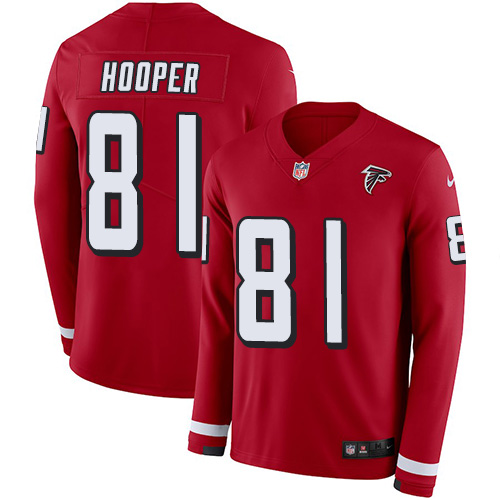 Personalized Falcons #81 Austin Hooper Red Team Color Men’s Stitched NFL Limited Therma Long Sleeve Jersey