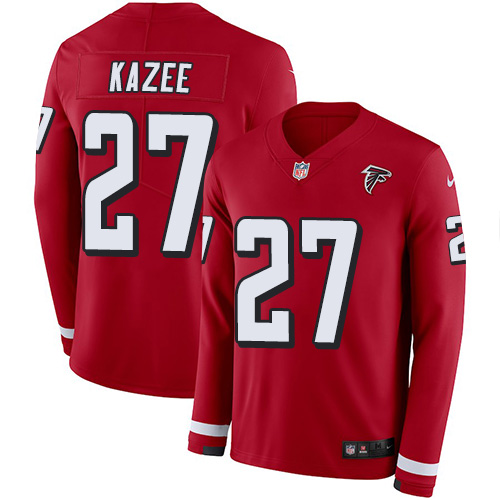 Personalized Falcons #27 Damontae Kazee Red Team Color Men’s Stitched NFL Limited Therma Long Sleeve Jersey