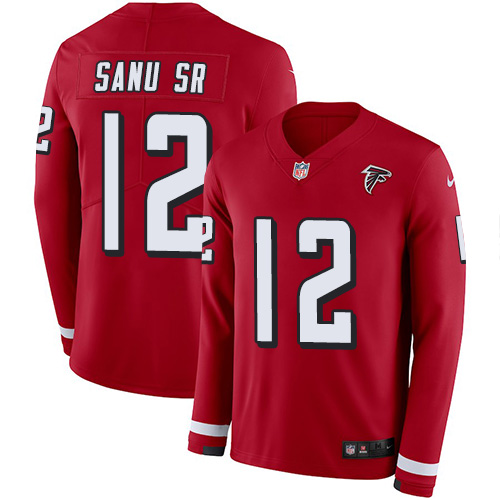 Personalized Falcons #12 Mohamed Sanu Sr Red Team Color Men’s Stitched NFL Limited Therma Long Sleeve Jersey