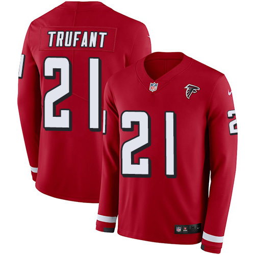 Personalized Falcons #21 Desmond Trufant Red Team Color Men’s Stitched NFL Limited Therma Long Sleeve Jersey