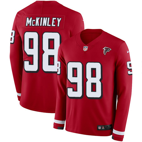 Personalized Falcons #98 Takkarist McKinley Red Team Color Men’s Stitched NFL Limited Therma Long Sleeve Jersey