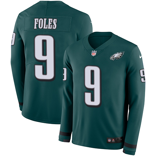 Personalized Eagles #9 Nick Foles Midnight Green Team Color Men’s Stitched NFL Limited Therma Long Sleeve Jersey