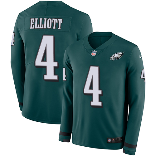 Personalized Eagles #4 Jake Elliott Midnight Green Team Color Men’s Stitched NFL Limited Therma Long Sleeve Jersey