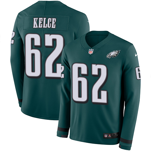 Personalized Eagles #62 Jason Kelce Midnight Green Team Color Men’s Stitched NFL Limited Therma Long Sleeve Jersey