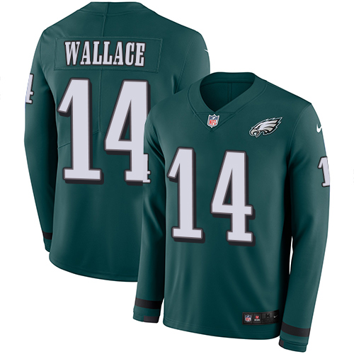 Personalized Eagles #14 Mike Wallace Midnight Green Team Color Men’s Stitched NFL Limited Therma Long Sleeve Jersey