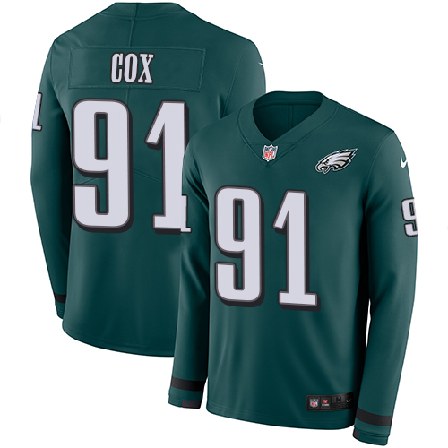 Personalized Eagles #91 Fletcher Cox Midnight Green Team Color Men’s Stitched NFL Limited Therma Long Sleeve Jersey