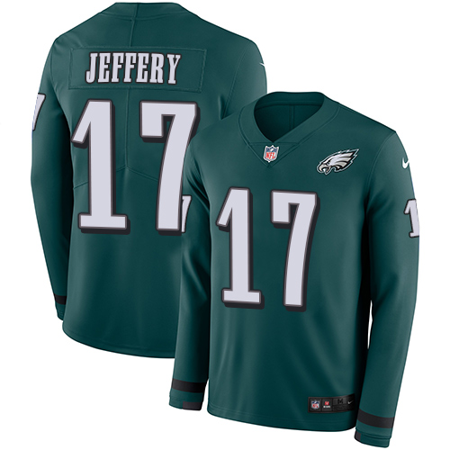 Personalized Eagles #17 Alshon Jeffery Midnight Green Team Color Men’s Stitched NFL Limited Therma Long Sleeve Jersey