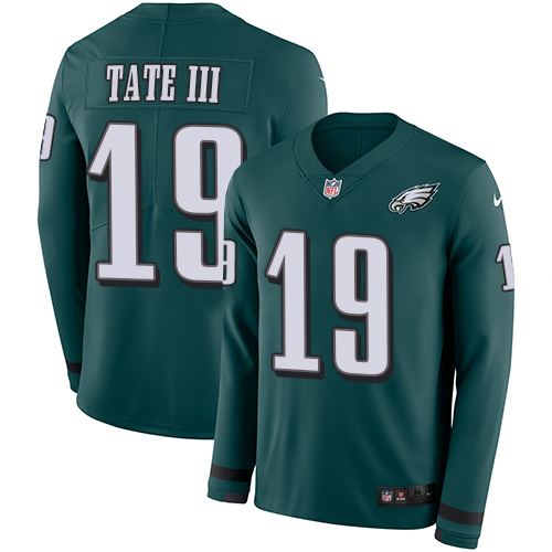 Personalized Eagles #19 Golden Tate III Midnight Green Team Color Men’s Stitched NFL Limited Therma Long Sleeve Jersey