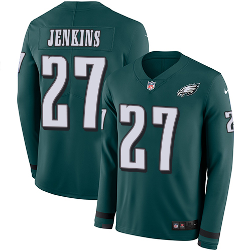 Personalized Eagles #27 Malcolm Jenkins Midnight Green Team Color Men’s Stitched NFL Limited Therma Long Sleeve Jersey