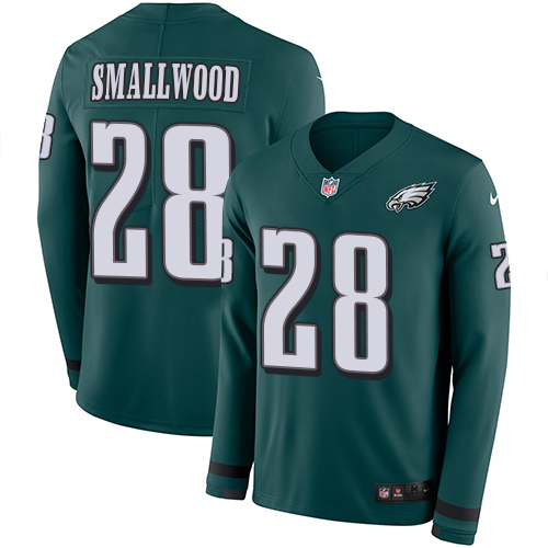 Personalized Eagles #28 Wendell Smallwood Midnight Green Team Color Men’s Stitched NFL Limited Therma Long Sleeve Jersey