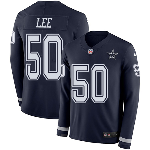 Personalized Cowboys #50 Sean Lee Navy Blue Team Color Men’s Stitched NFL Limited Therma Long Sleeve Jersey