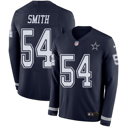 Personalized Cowboys #54 Jaylon Smith Navy Blue Team Color Men’s Stitched NFL Limited Therma Long Sleeve Jersey