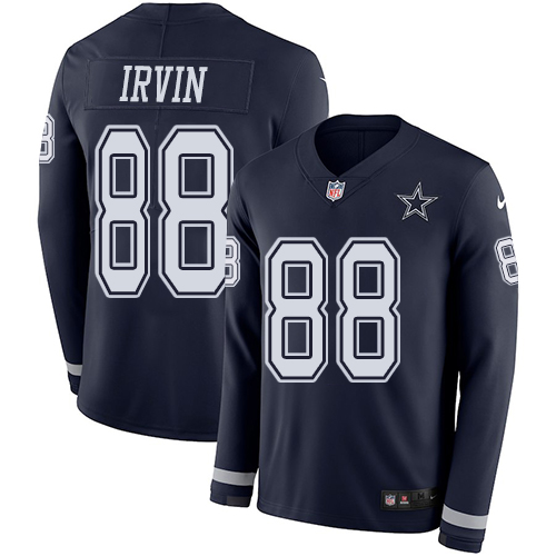 Personalized Cowboys #88 Michael Irvin Navy Blue Team Color Men’s Stitched NFL Limited Therma Long Sleeve Jersey