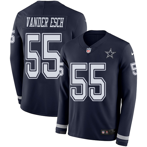 Personalized Cowboys #55 Leighton Vander Esch Navy Blue Team Color Men’s Stitched NFL Limited Therma Long Sleeve Jersey