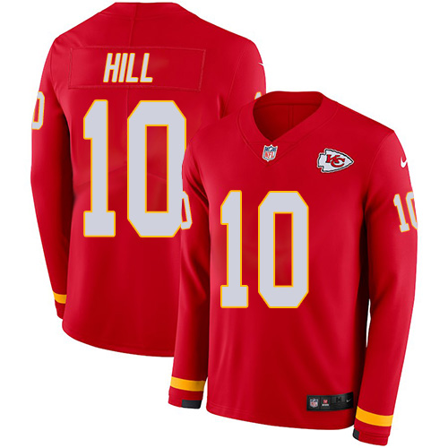 Personalized Chiefs #10 Tyreek Hill Red Team Color Men’s Stitched NFL Limited Therma Long Sleeve Jersey