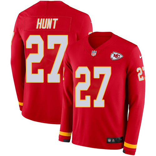 Personalized Chiefs #27 Kareem Hunt Red Team Color Men’s Stitched NFL Limited Therma Long Sleeve Jersey