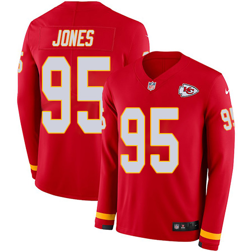 Personalized Chiefs #95 Chris Jones Red Team Color Men’s Stitched NFL Limited Therma Long Sleeve Jersey