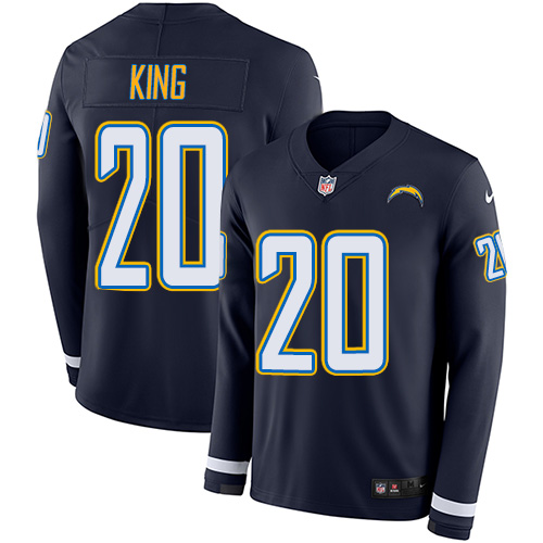 Personalized Chargers #20 Desmond King Navy Blue Team Color Men’s Stitched NFL Limited Therma Long Sleeve Jersey