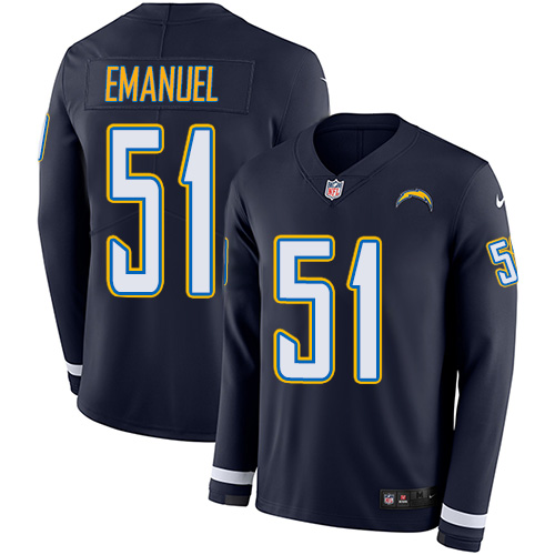 Personalized Chargers #51 Kyle Emanuel Navy Blue Team Color Men’s Stitched NFL Limited Therma Long Sleeve Jersey