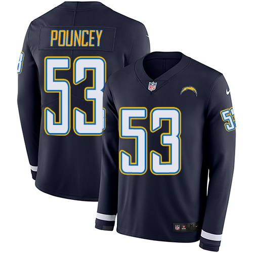 Personalized Chargers #53 Mike Pouncey Navy Blue Team Color Men’s Stitched NFL Limited Therma Long Sleeve Jersey