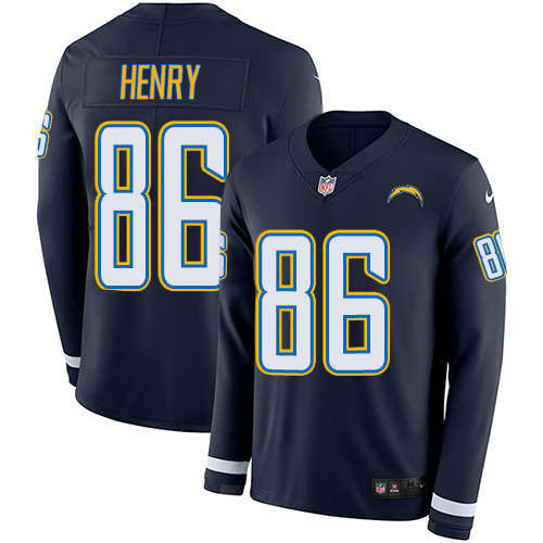 Personalized Chargers #86 Hunter Henry Navy Blue Team Color Men’s Stitched NFL Limited Therma Long Sleeve Jersey