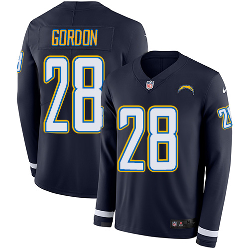 Personalized Chargers #28 Melvin Gordon Navy Blue Team Color Men’s Stitched NFL Limited Therma Long Sleeve Jersey