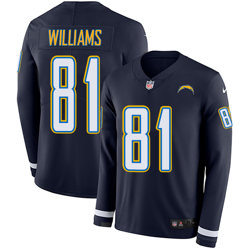 Personalized Chargers #81 Mike Williams Navy Blue Team Color Men’s Stitched NFL Limited Therma Long Sleeve Jersey