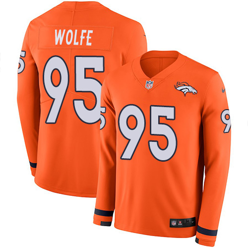Personalized Broncos #95 Derek Wolfe Orange Team Color Men’s Stitched NFL Limited Therma Long Sleeve Jersey