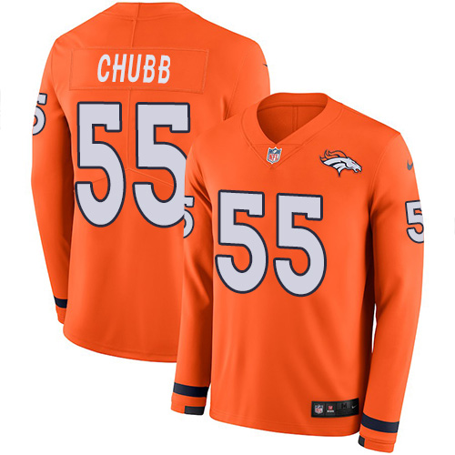 Personalized Broncos #55 Bradley Chubb Orange Team Color Men’s Stitched NFL Limited Therma Long Sleeve Jersey