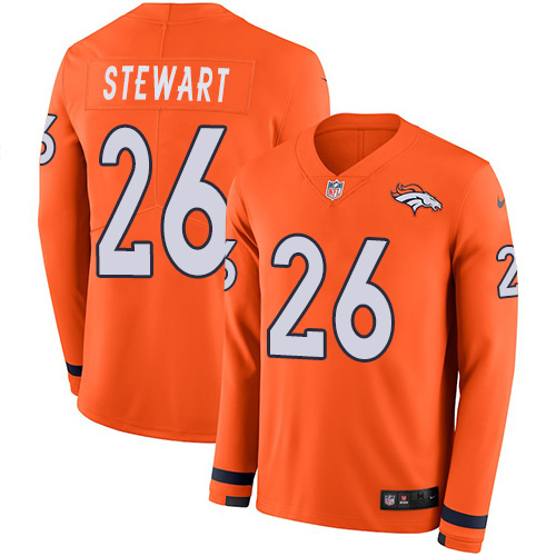 Personalized Broncos #26 Darian Stewart Orange Team Color Men’s Stitched NFL Limited Therma Long Sleeve Jersey