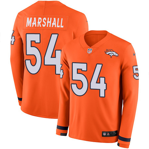 Personalized Broncos #54 Brandon Marshall Orange Team Color Men’s Stitched NFL Limited Therma Long Sleeve Jersey