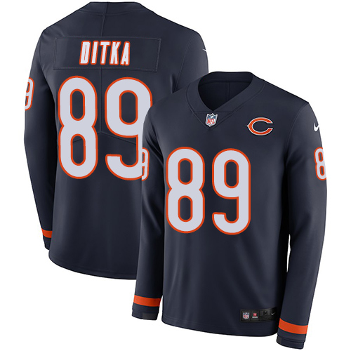 Personalized Bears #89 Mike Ditka Navy Blue Team Color Men’s Stitched NFL Limited Therma Long Sleeve Jersey