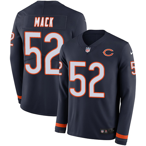 Personalized Bears #52 Khalil Mack Navy Blue Team Color Men’s Stitched NFL Limited Therma Long Sleeve Jersey