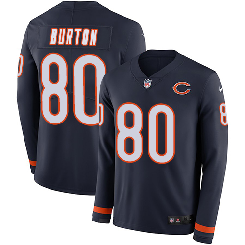 Personalized Bears #80 Trey Burton Navy Blue Team Color Men’s Stitched NFL Limited Therma Long Sleeve Jersey