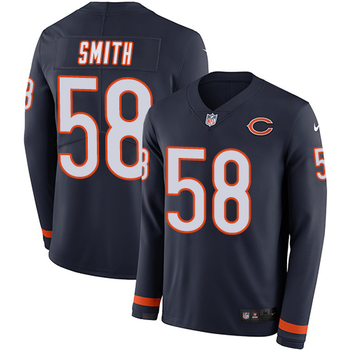 Personalized Bears #58 Roquan Smith Navy Blue Team Color Men’s Stitched NFL Limited Therma Long Sleeve Jersey
