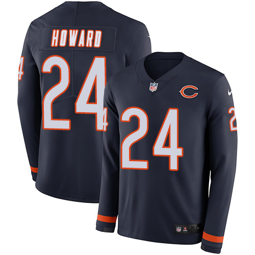 Personalized Bears #24 Jordan Howard Navy Blue Team Color Men’s Stitched NFL Limited Therma Long Sleeve Jersey