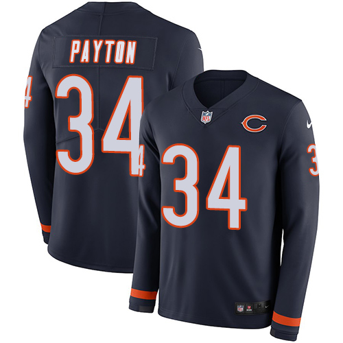 Personalized Bears #34 Walter Payton Navy Blue Team Color Men’s Stitched NFL Limited Therma Long Sleeve Jersey