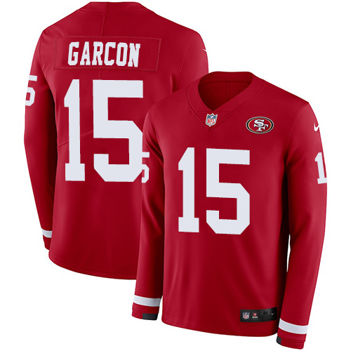 Personalized 49ers #15 Pierre Garcon Red Team Color Men’s Stitched NFL Limited Therma Long Sleeve Jersey