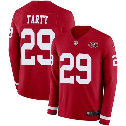 Personalized 49ers #29 Jaquiski Tartt Red Team Color Men’s Stitched NFL Limited Therma Long Sleeve Jersey