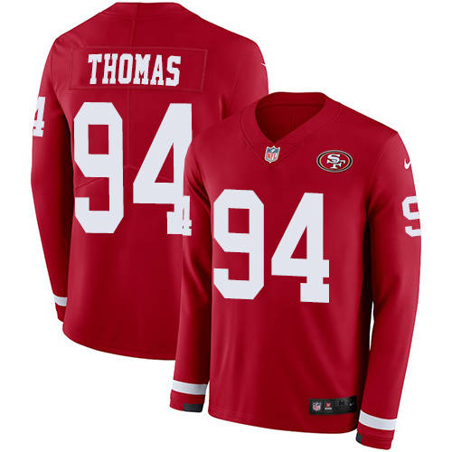 Personalized 49ers #94 Solomon Thomas Red Team Color Men’s Stitched NFL Limited Therma Long Sleeve Jersey