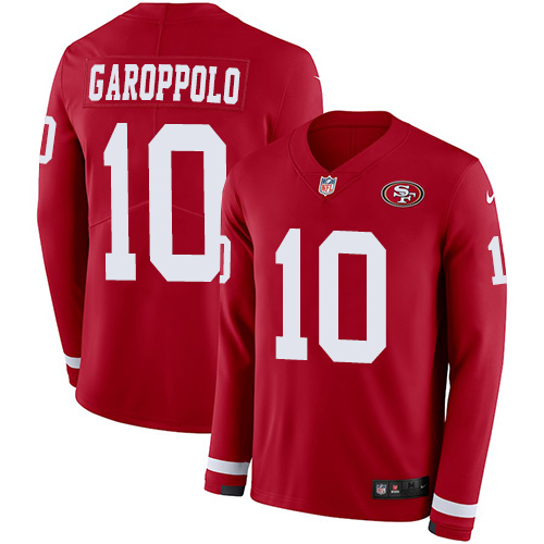 Personalized 49ers #10 Jimmy Garoppolo Red Team Color Men’s Stitched NFL Limited Therma Long Sleeve Jersey