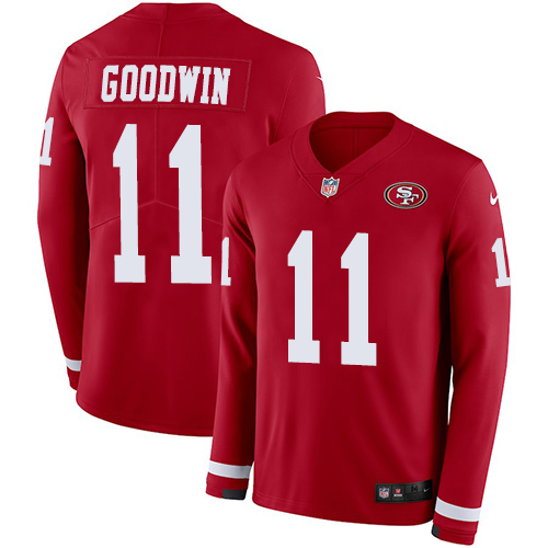 Personalized 49ers #11 Marquise Goodwin Red Team Color Men’s Stitched NFL Limited Therma Long Sleeve Jersey