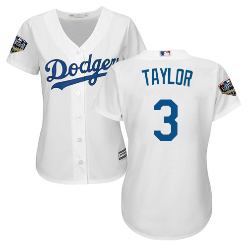 Personalized Dodgers #3 Chris Taylor White Home 2018 World Series Women’s Stitched MLB Jersey