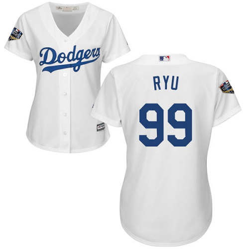 Personalized Dodgers #99 Hyun-Jin Ryu White Home 2018 World Series Women’s Stitched MLB Jersey