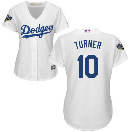 Personalized Dodgers #10 Justin Turner White Home 2018 World Series Women’s Stitched MLB Jersey